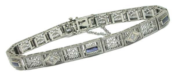 Edwardian Diamond & Synthetic Sapphire Platinum and 14k White Gold Bracelet
