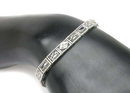Edwardian Diamond & Synthetic Sapphire Platinum and 14k White Gold Bracelet