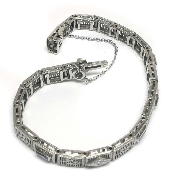 Edwardian Diamond & Synthetic Sapphire Platinum and 14k White Gold Bracelet