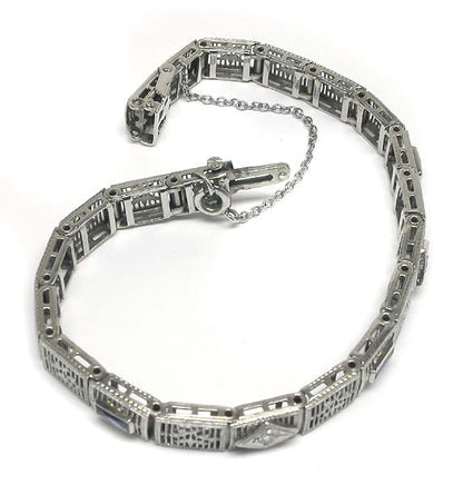 Edwardian Diamond & Synthetic Sapphire Platinum and 14k White Gold Bracelet