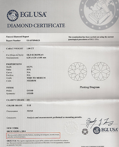 Edwardian EGL 1.00ct Diamond Platinum Engagement Ring