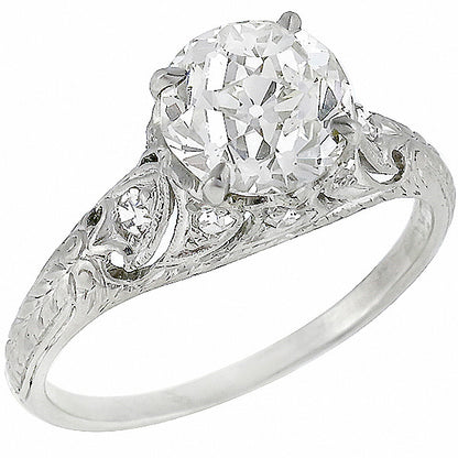 Edwardian EGL Certified 1.55ct Diamond Platinum Engagement Ring