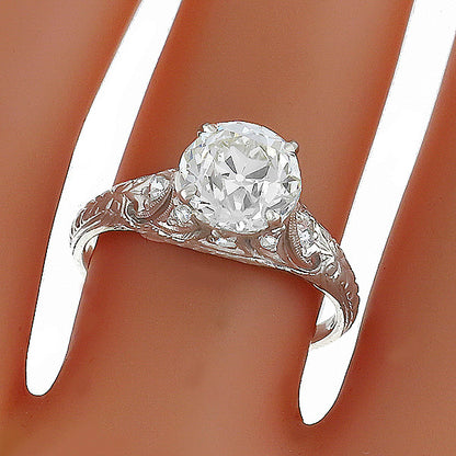 Edwardian EGL Certified 1.55ct Diamond Platinum Engagement Ring