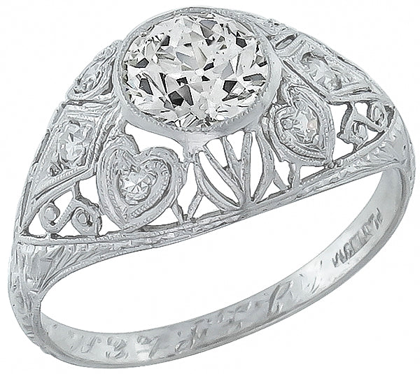 Edwardian EGL Certified I-J VS2 1.09ct Diamond Platinum Engagement Ring