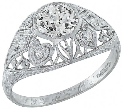 Edwardian EGL Certified I-J VS2 1.09ct Diamond Platinum Engagement Ring