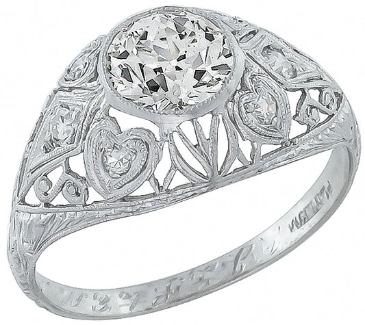 Edwardian EGL Certified I-J VS2 1.09ct Diamond Platinum Engagement Ring