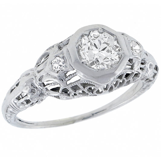 Edwardian GIA Certified 0.56ct Diamond Engagement Ring
