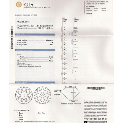 Edwardian GIA Certified 2.04ct Diamond Engagement Ring
