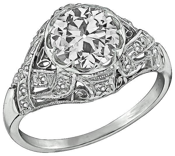 Edwardian GIA F VS2 1.92ct Old European Diamond Platinum Engagement Ring