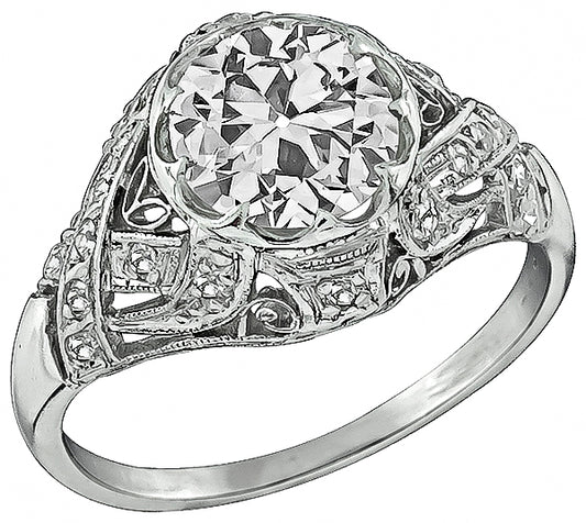 Edwardian GIA F VS2 1.92ct Old European Diamond Platinum Engagement Ring