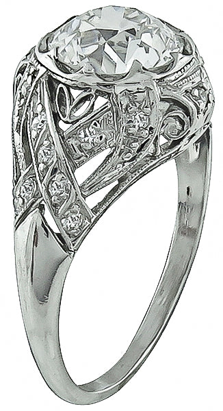 Edwardian GIA F VS2 1.92ct Old European Diamond Platinum Engagement Ring