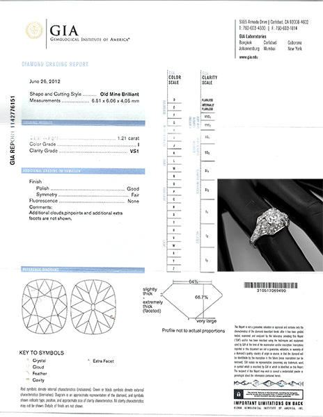 Edwardian GIA I VS1 1.21ct Diamond Platinum Engagement Ring