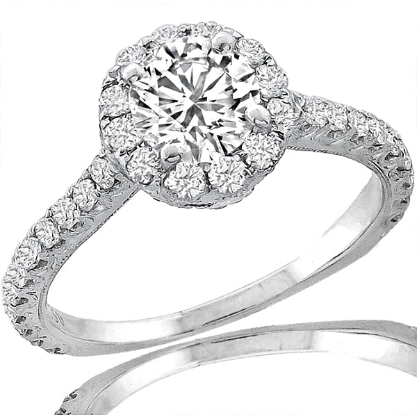 Edwardian Style 0.70ct Round Cut Diamond 18k White Gold Engagement Ring