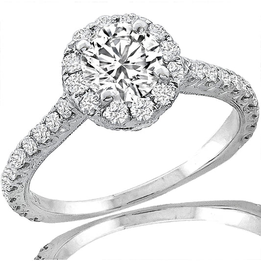 Edwardian Style 0.70ct Round Cut Diamond 18k White Gold Engagement Ring