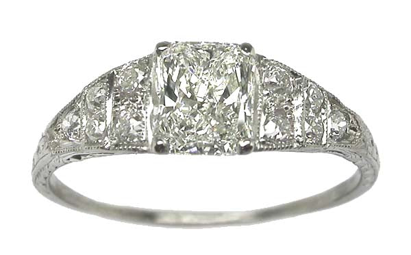 Edwardian Style 0.90ct Radiant Cut Diamond Platinum Ring