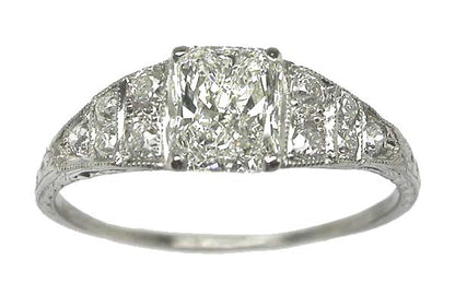 Edwardian Style 0.90ct Radiant Cut Diamond Platinum Ring