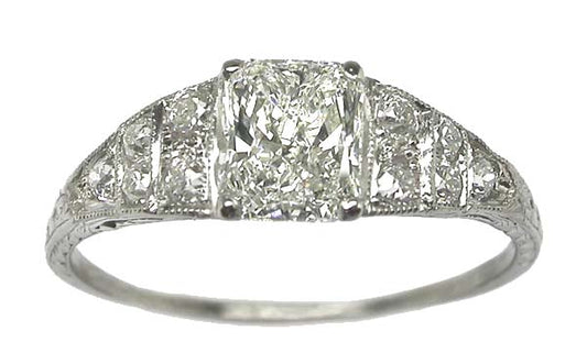 Edwardian Style 0.90ct Radiant Cut Diamond Platinum Ring