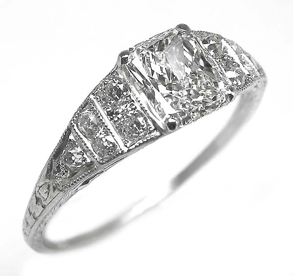 Edwardian Style 0.90ct Radiant Cut Diamond Platinum Ring