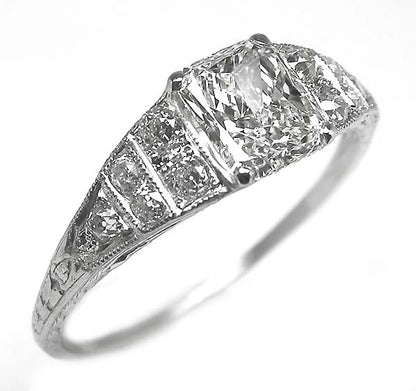 Edwardian Style 0.90ct Radiant Cut Diamond Platinum Ring