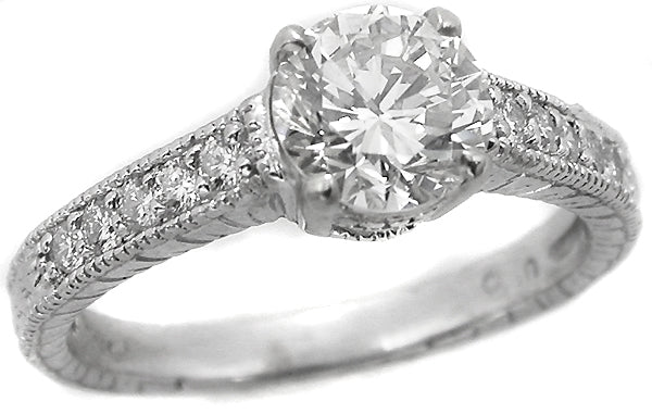 Edwardian Style 1.04ct Round Diamond Engagement Ring