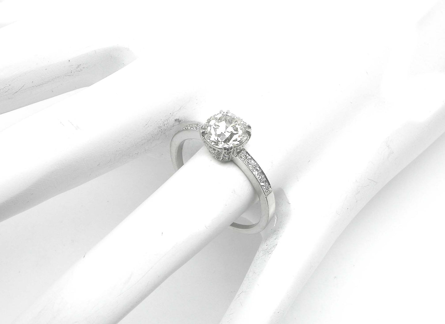 Edwardian Style 1.22ct Old Mine Cut Diamond Platinum Engagement Ring