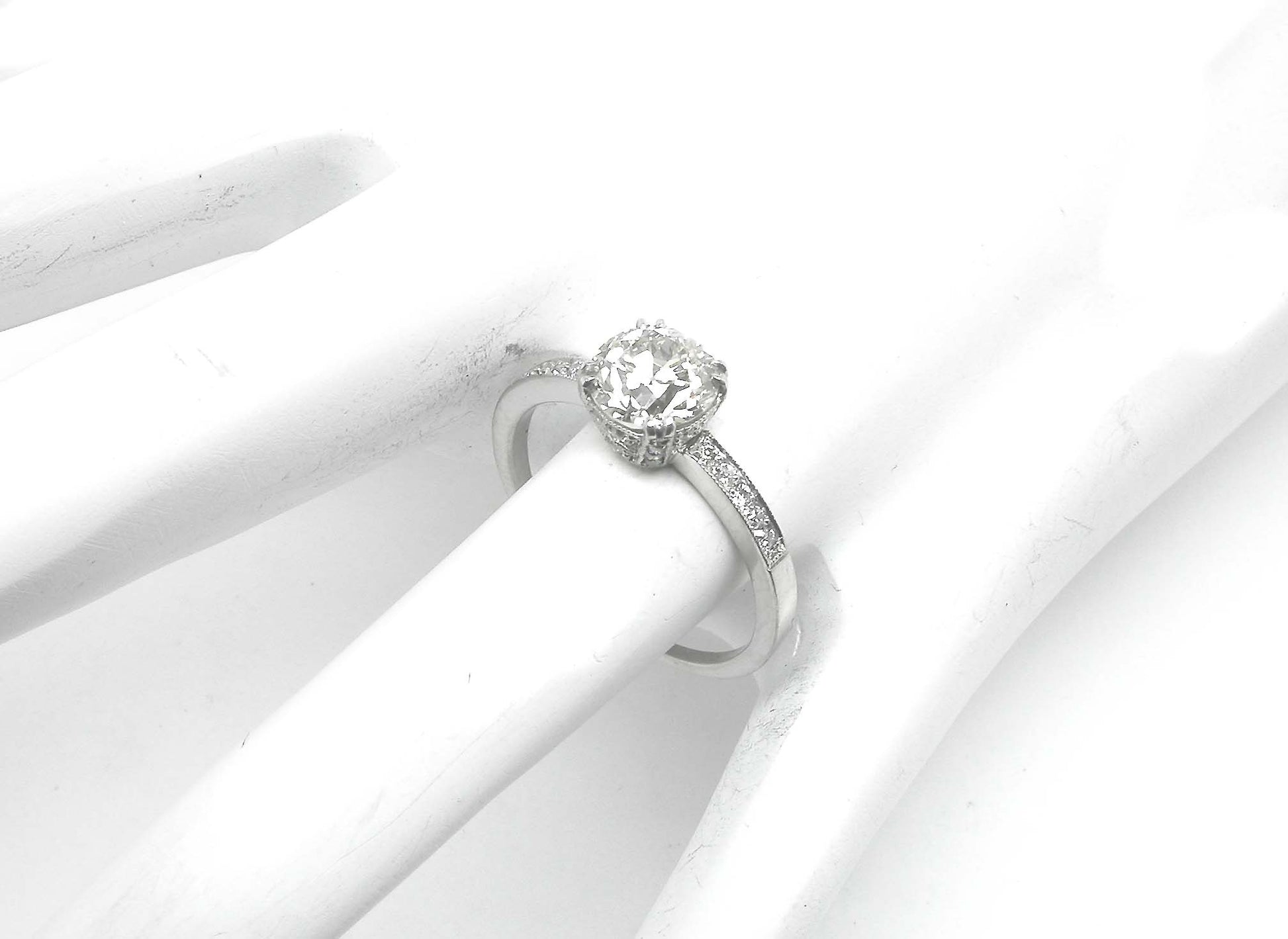 Edwardian Style 1.22ct Old Mine Cut Diamond Platinum Engagement Ring