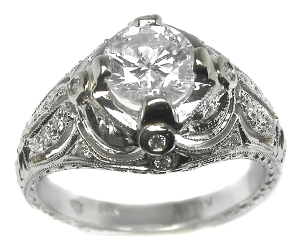 Edwardian Style 1.32ct Diamond 14k White Gold Engagement Ring