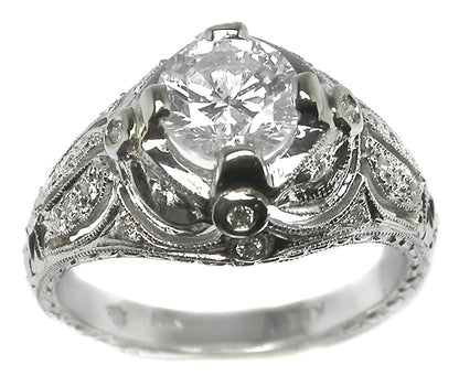 Edwardian Style 1.32ct Diamond 14k White Gold Engagement Ring