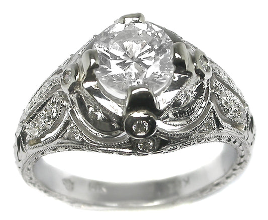 Edwardian Style 1.32ct Diamond 14k White Gold Engagement Ring