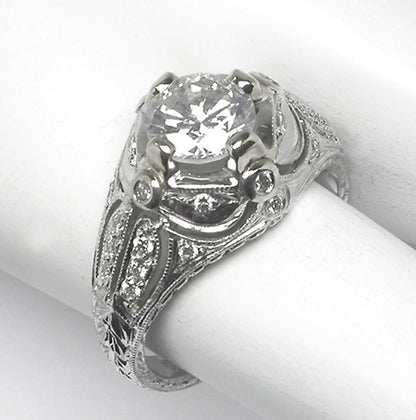 Edwardian Style 1.32ct Diamond 14k White Gold Engagement Ring