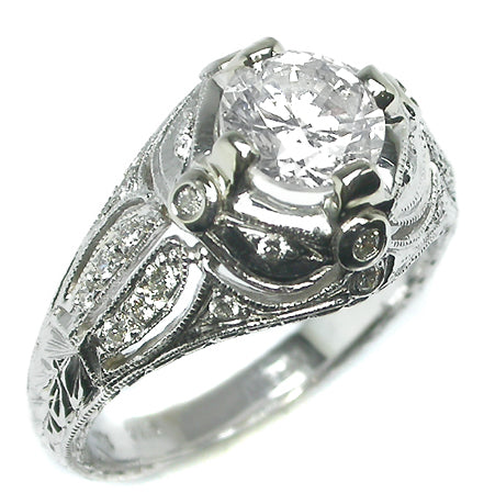 Edwardian Style 1.32ct Diamond 14k White Gold Engagement Ring