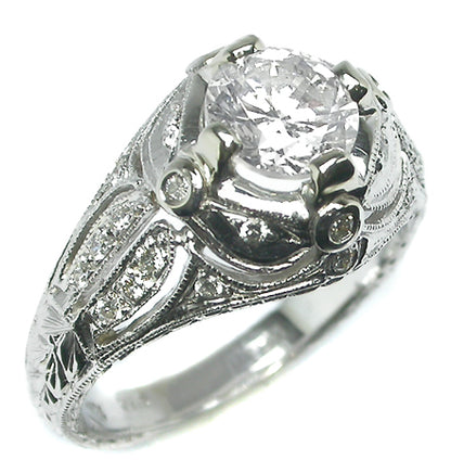 Edwardian Style 1.32ct Diamond 14k White Gold Engagement Ring