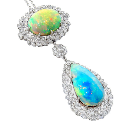 Edwardian Style  17.72ct Opal   1.60ct Diamond Pendant