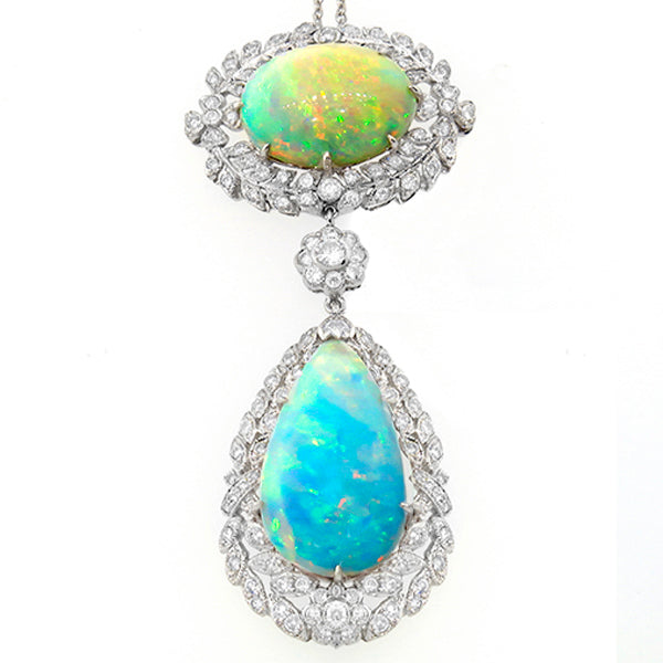 Edwardian Style  17.72ct Opal   1.60ct Diamond Pendant