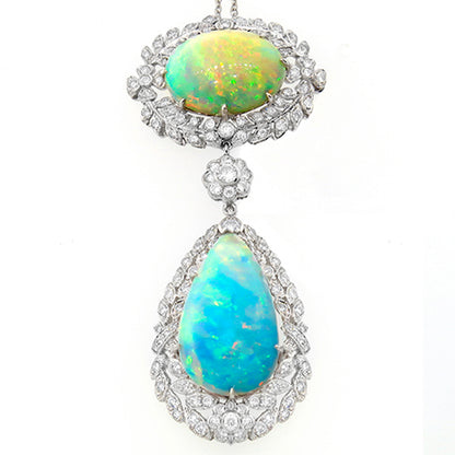 Edwardian Style  17.72ct Opal   1.60ct Diamond Pendant