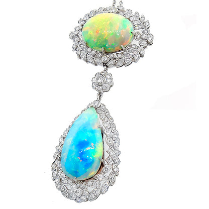 Edwardian Style  17.72ct Opal   1.60ct Diamond Pendant