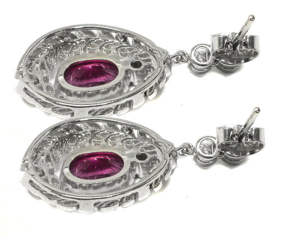 Edwardian Style 18k White Gold 2.96ct Rubelite Diamond Earrings