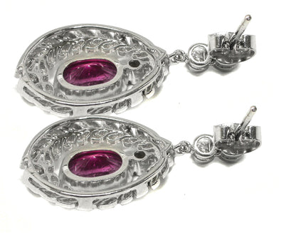 Edwardian Style 18k White Gold 2.96ct Rubelite Diamond Earrings