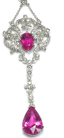 Edwardian Style 18k White Gold 5.60ct Rubelite Diamond Necklace