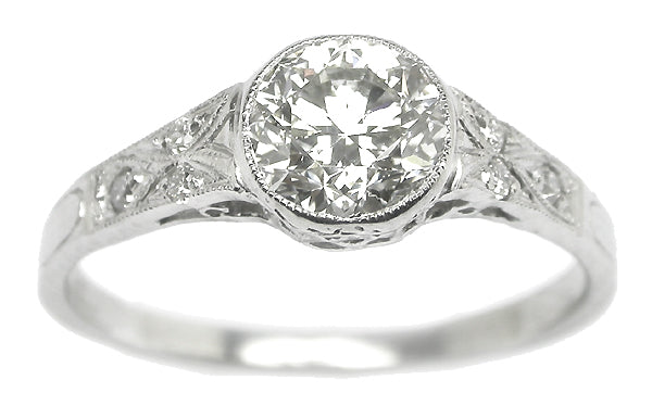Edwardian Style 1ct European Cut Diamond Platinum Engagement Ring