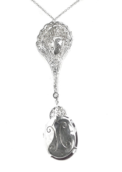 Edwardian Style 23.43ct Pink Tourmaline 0.72ct Diamond 14k White Gold Pendant
