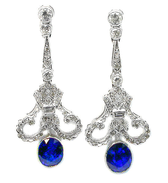 Edwardian Style 2.35ct Sapphire 0.87ct Diamond  Earrings