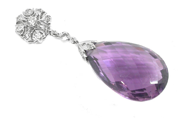 Edwardian Style 25ct Amethyst 14k White Gold Diamond Pendant