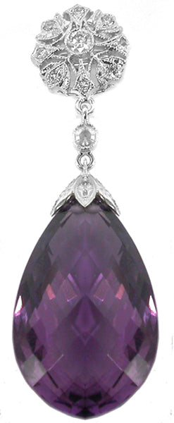 Edwardian Style 25ct Amethyst 14k White Gold Diamond Pendant