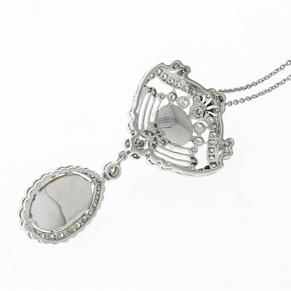 Edwardian Style 4.98ct Cabochon Green Opal and Diamond Pendant