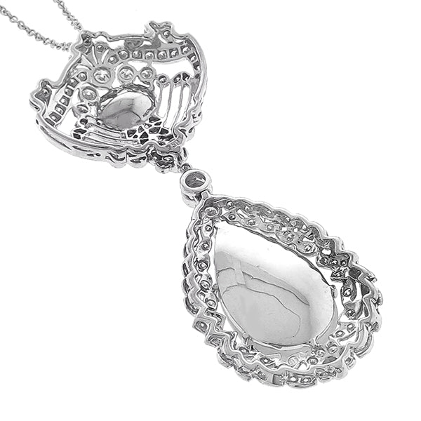 Edwardian Style 7.40ct Cabochon Opal Diamond 18 Karat White Gold