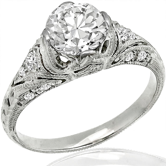 Edwardian GIA Certified 1.06ct Round Brilliant Diamond Platinum Engagement Ring