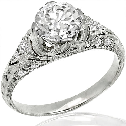 Edwardian GIA Certified 1.06ct Round Brilliant Diamond Platinum Engagement Ring