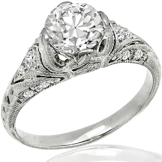 Edwardian GIA Certified 1.06ct Round Brilliant Diamond Platinum Engagement Ring
