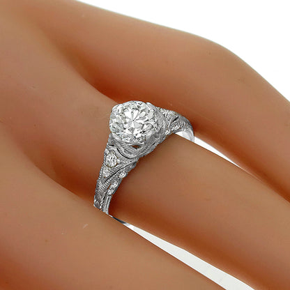 Edwardian GIA Certified 1.06ct Round Brilliant Diamond Platinum Engagement Ring